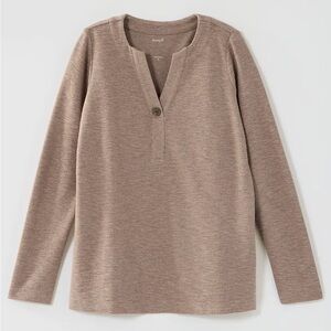 Pure‎ Jill 100% Organic Cotton Top Henley Button Textured Brown Women's M-Petite